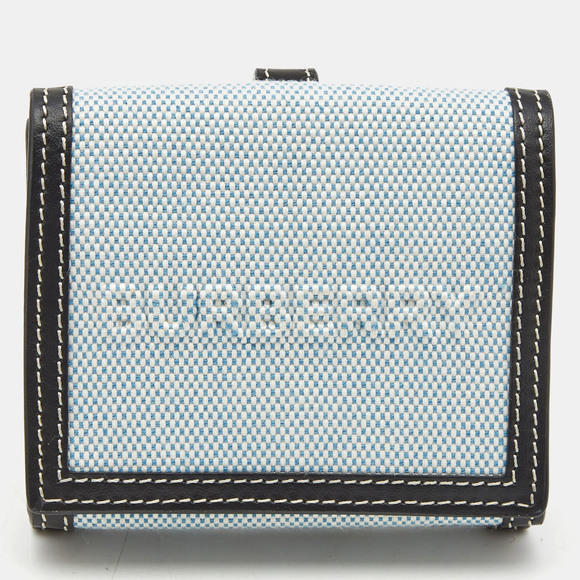 Burberry Handbags - BURBERRY Light Blue/Black Canvas and Leather Luna French Wallet